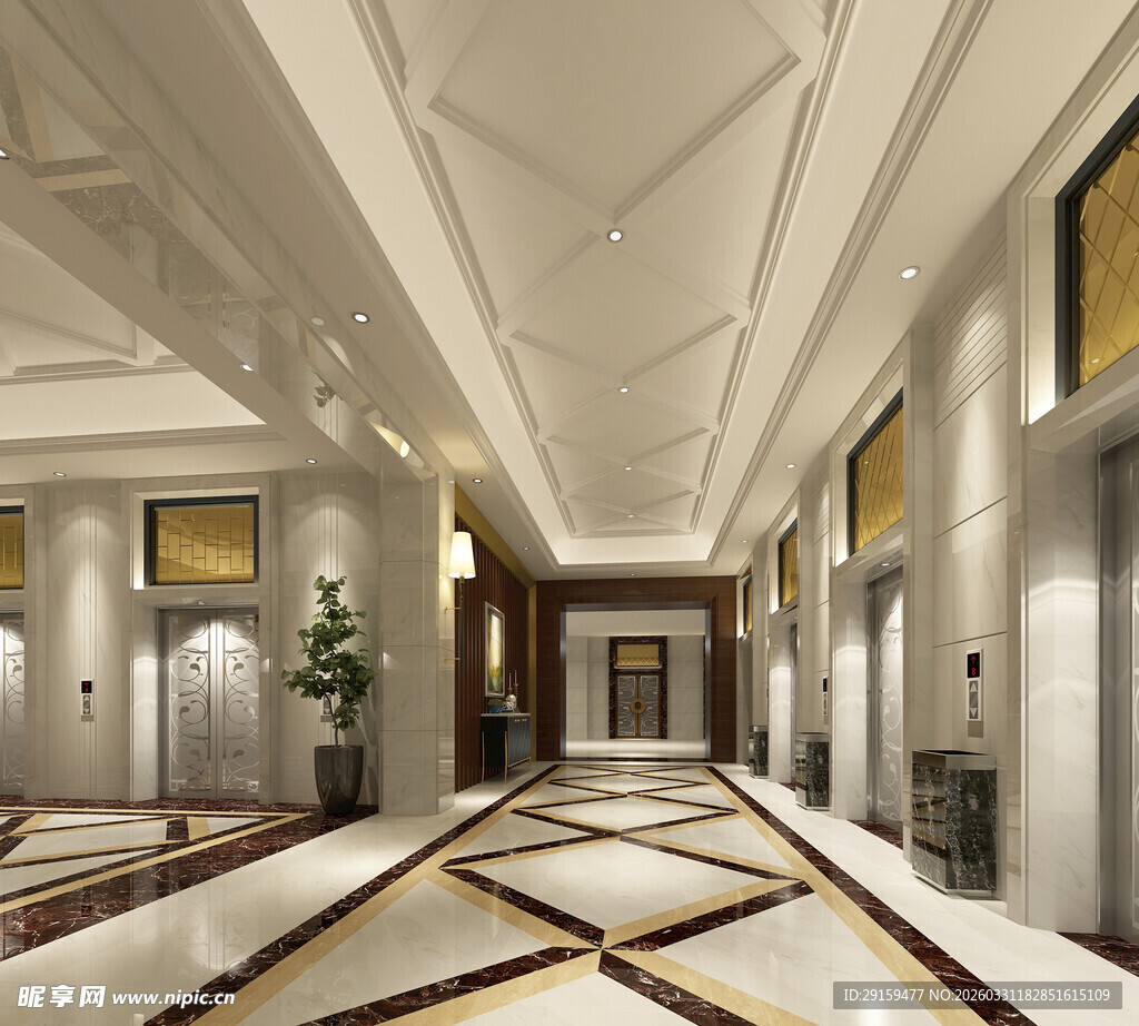 豪华大气的酒店走廊空间