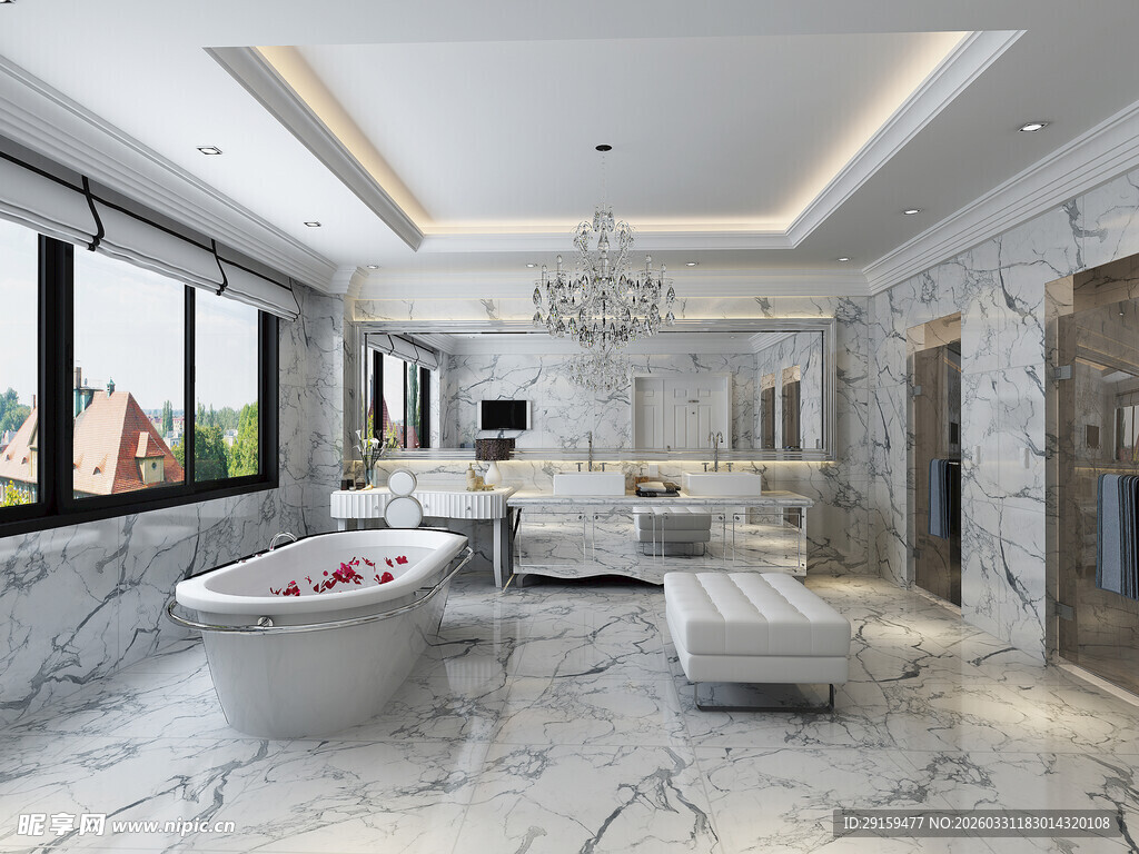 豪华大理石风室内浴室空间