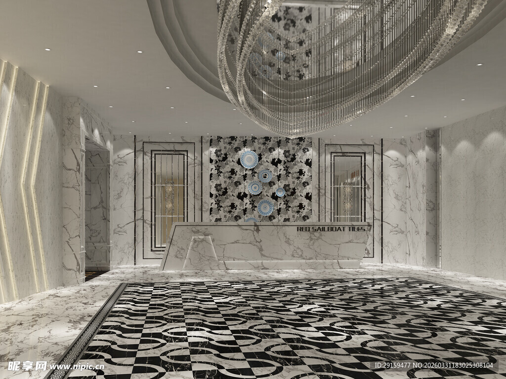 现代奢华大理石装饰大厅