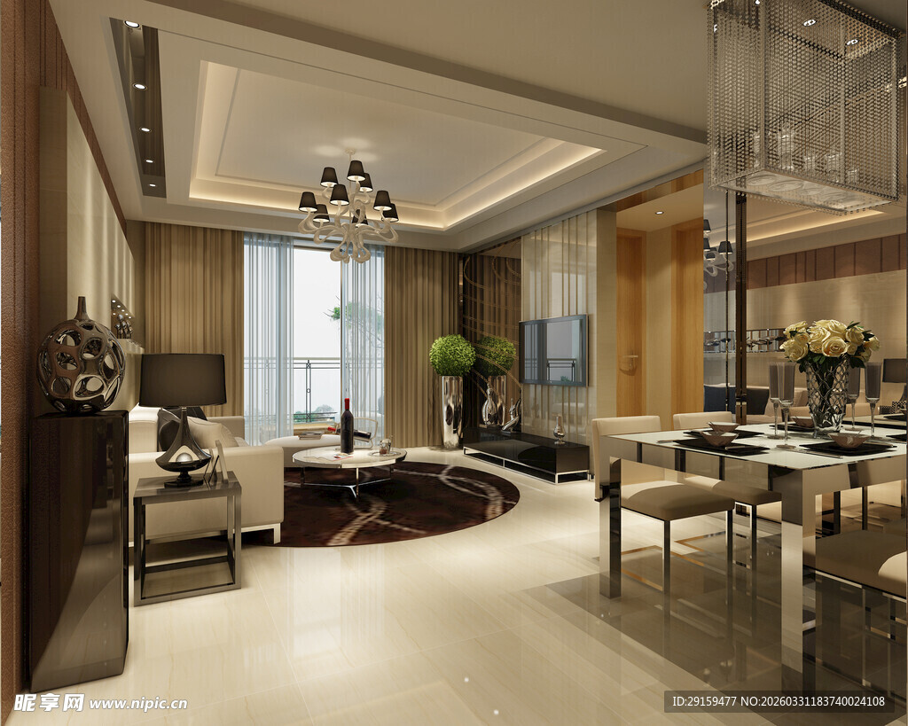 现代简约风客厅餐厅全景