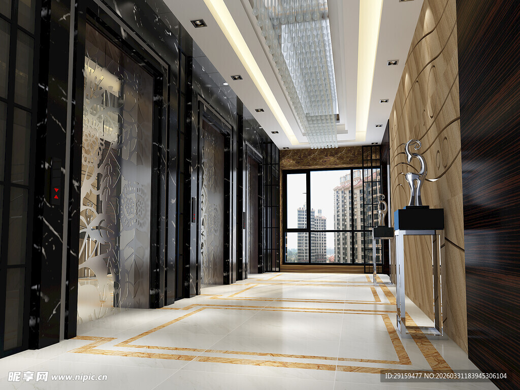 豪华现代风格的电梯厅走廊