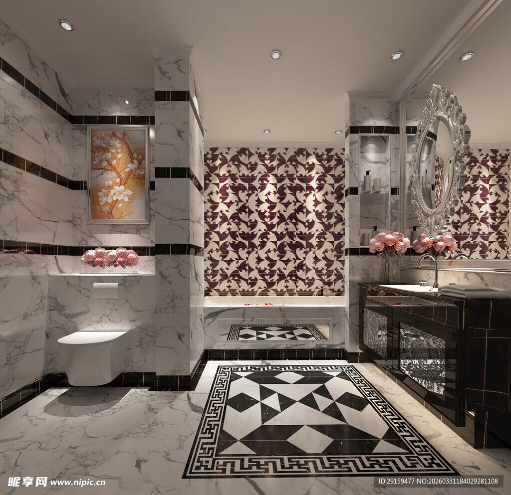 现代奢华大理石装饰浴室