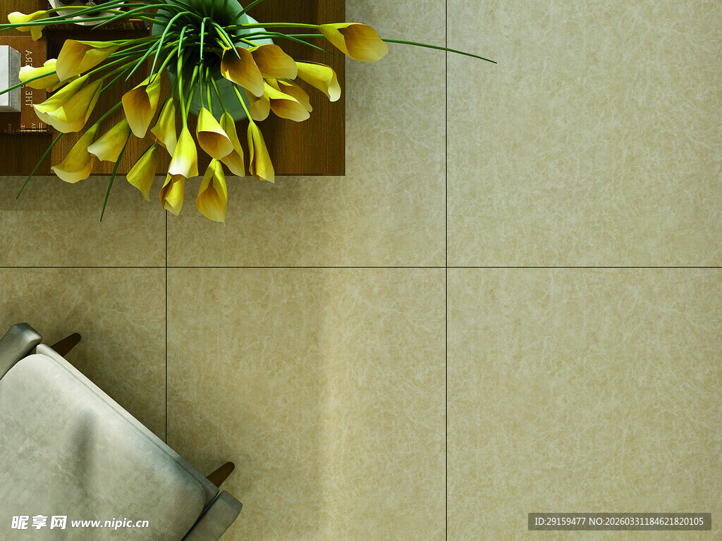 简约瓷砖旁的装饰花卉