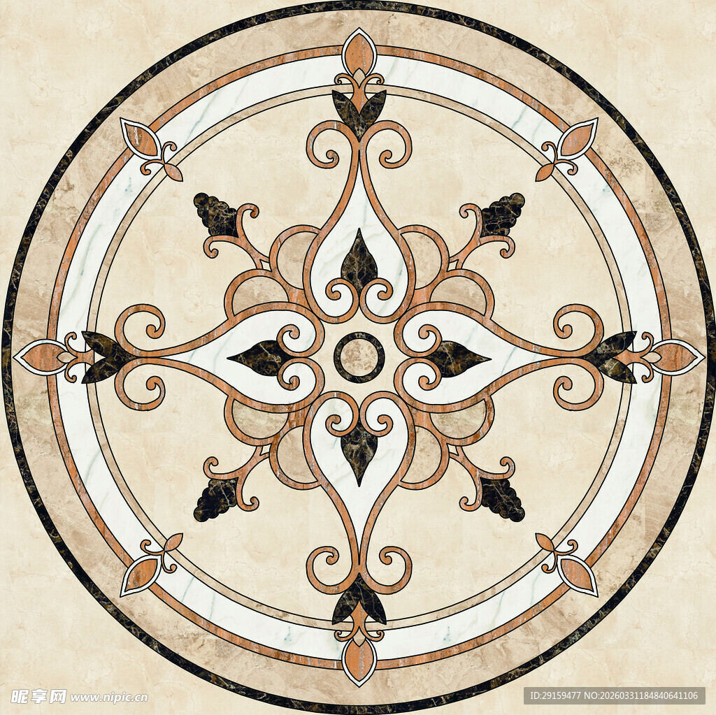 精美圆形花纹瓷砖图案