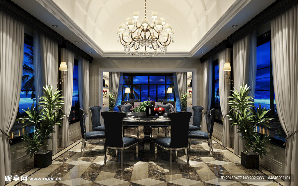 豪华餐厅室内优雅装饰场景