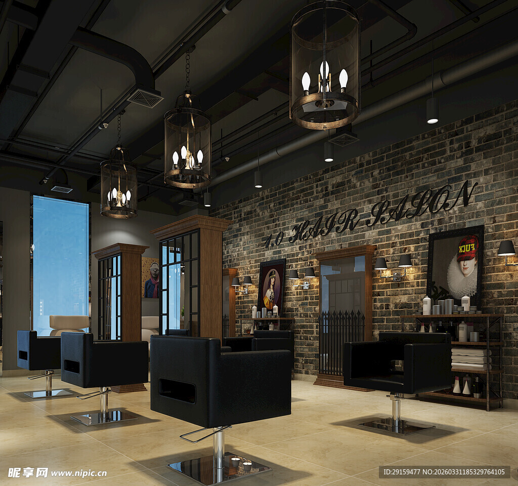 工业风复古美发店室内场景