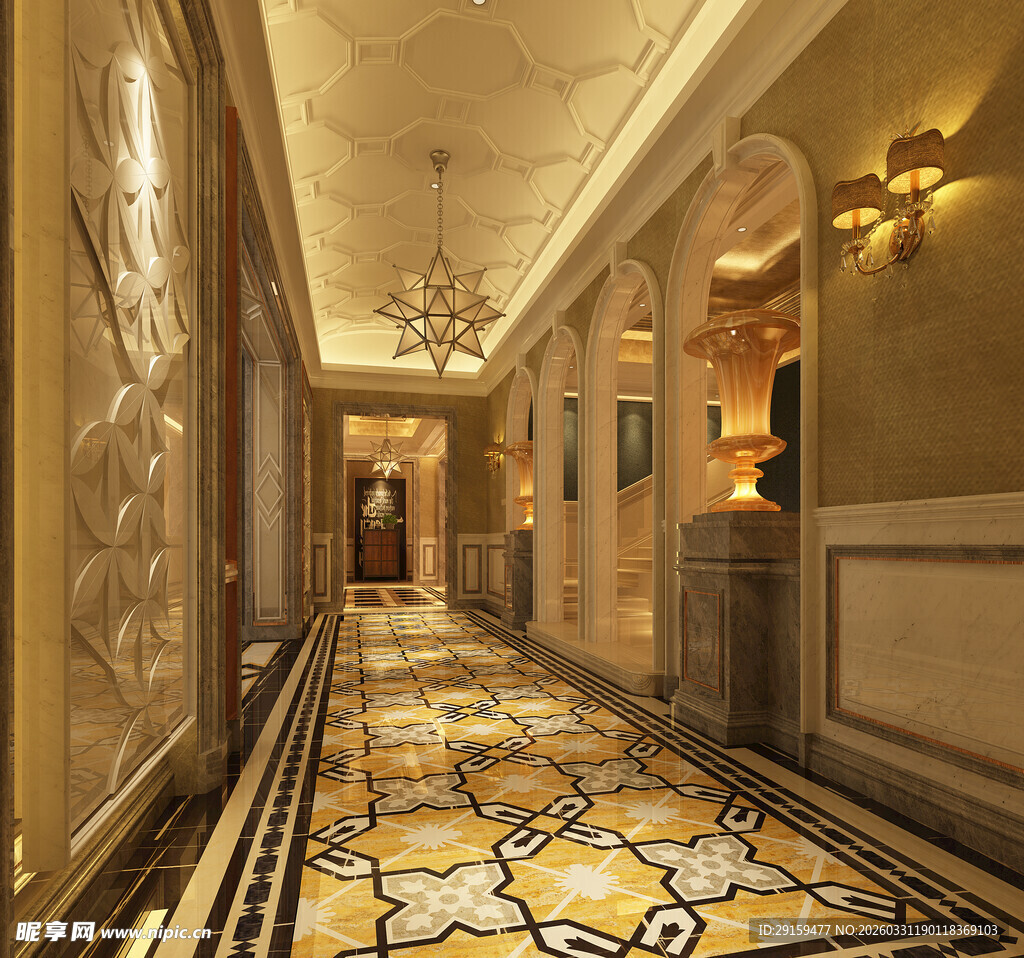 奢华典雅的欧式走廊空间