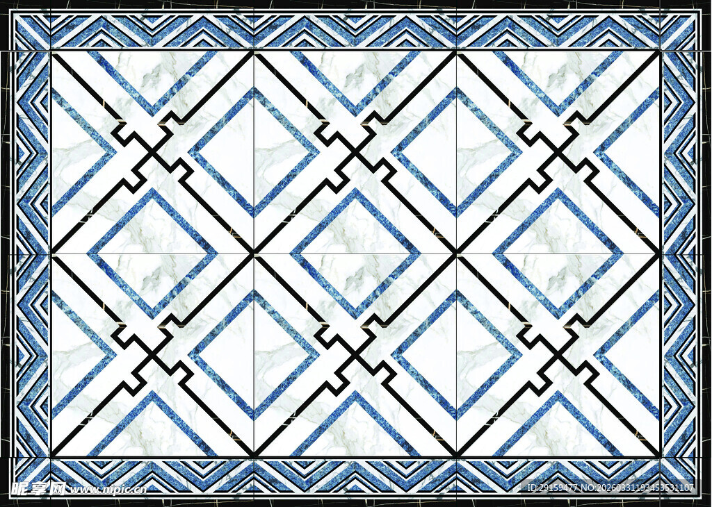 蓝白几何图案瓷砖设计