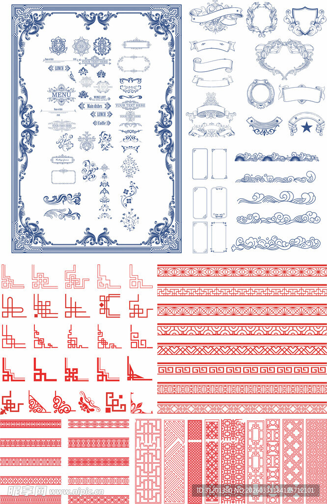 复古红白装饰图案设计素材