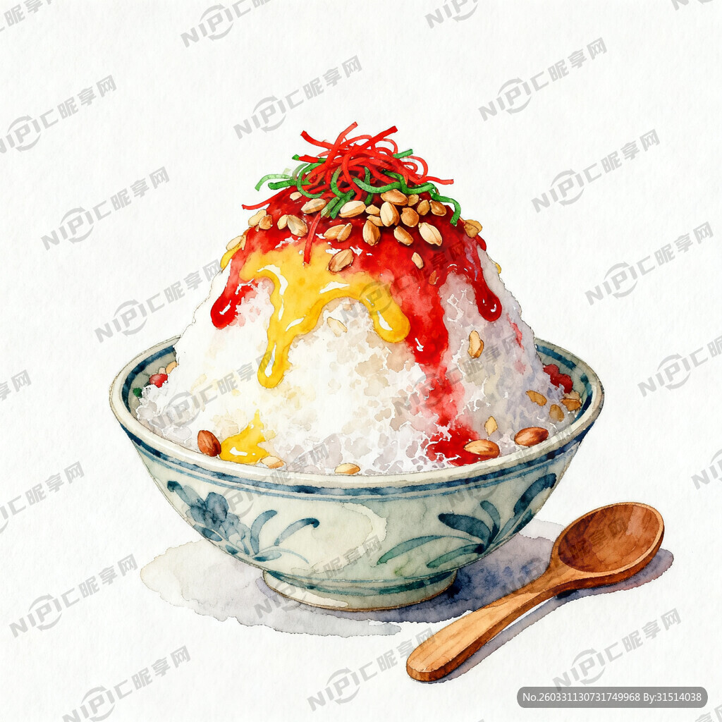 天津老味刨冰手绘 白色背景