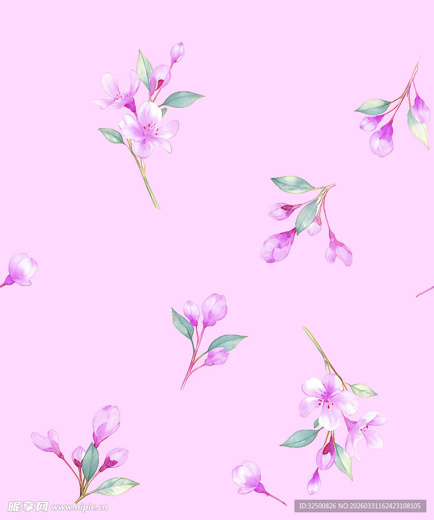 粉色背景水彩花卉图案