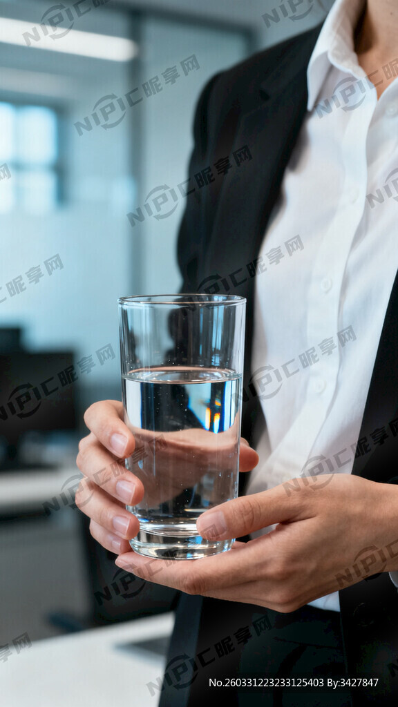 生成一个双手拿一个玻璃杯的半身