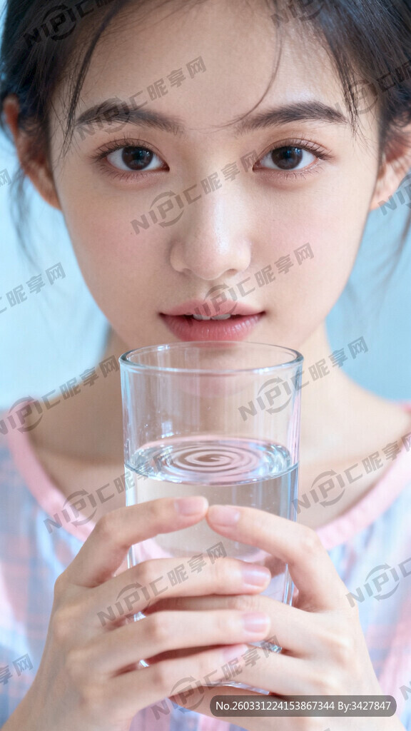 生成一个双手拿一个玻璃杯的正面