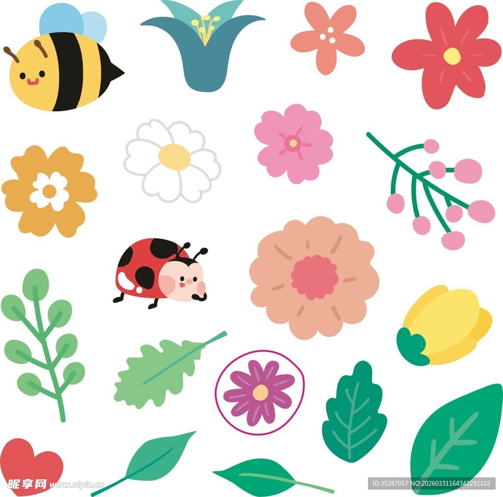 可爱花卉昆虫装饰图案
