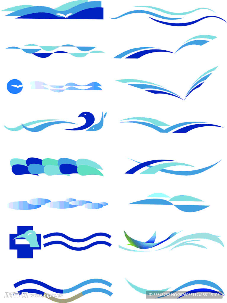 多样蓝色波浪图案设计元素
