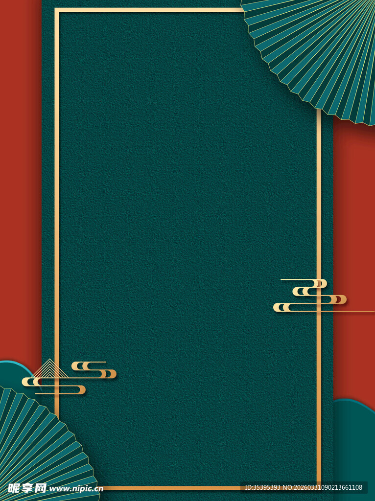 中式红配绿边框装饰背景