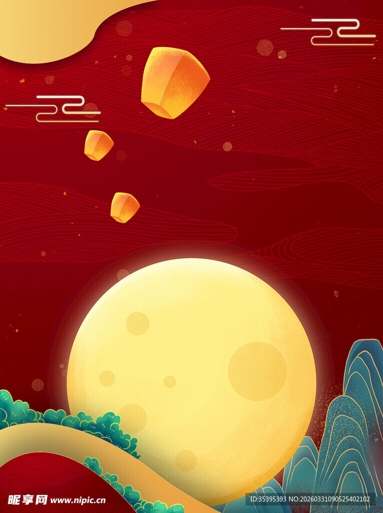 中秋月夜放孔明灯美景