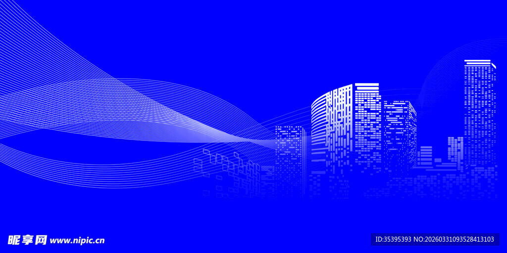蓝色科技风城市建筑图景
