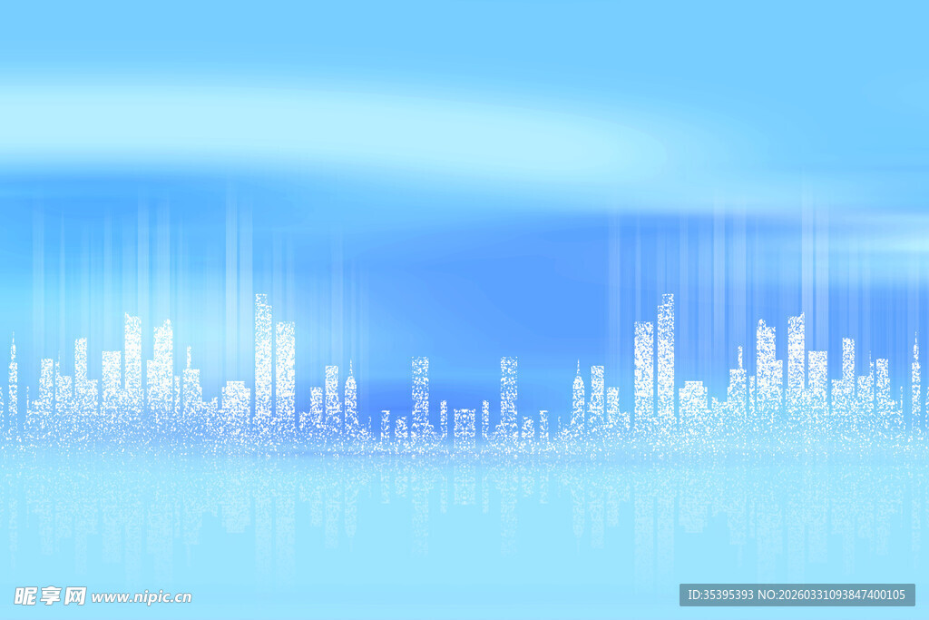 梦幻蓝色城市天际线