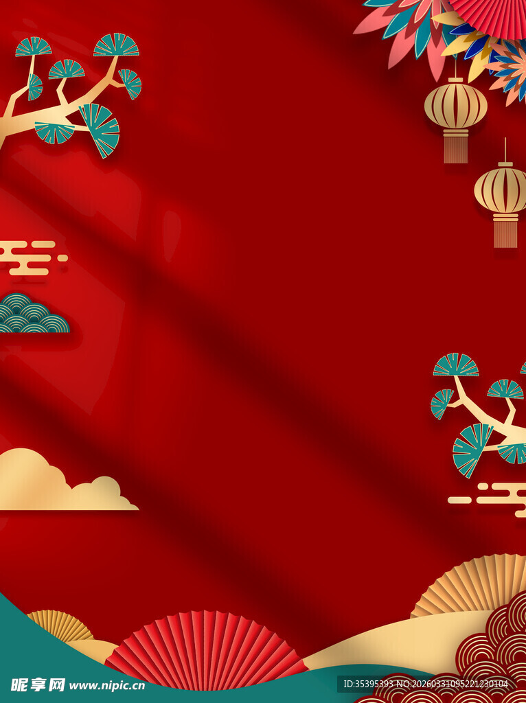中式喜庆红色背景装饰图