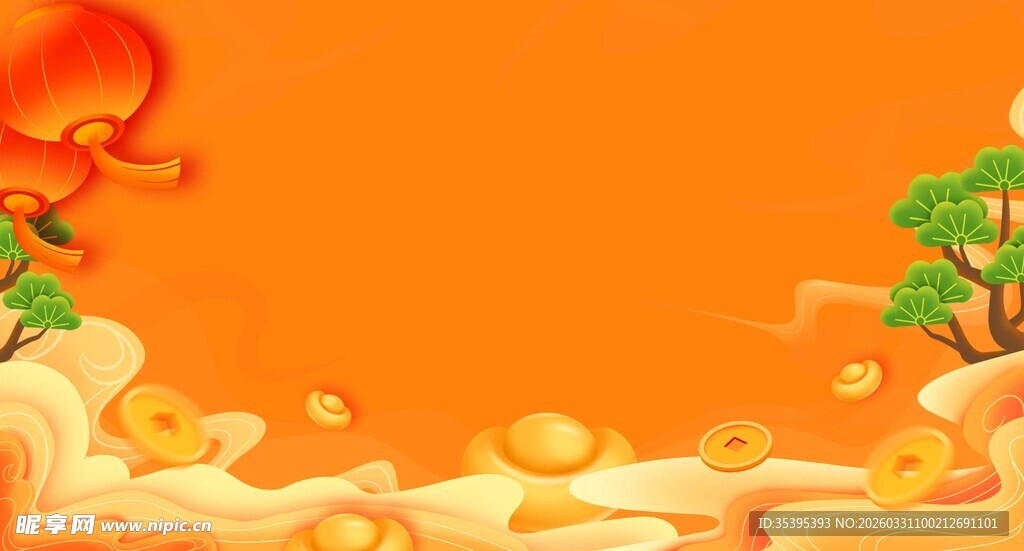 喜庆橙色国风背景画面