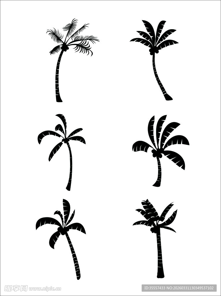 简约黑色椰子树图案集夏日海岛