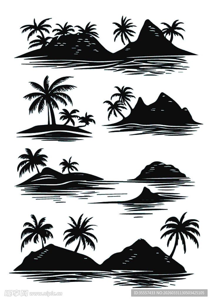 夏日海岛沙滩椰子树矢量图案