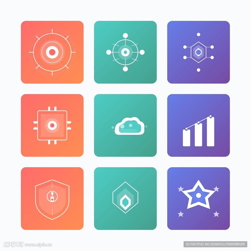 多彩简约科技图标集合