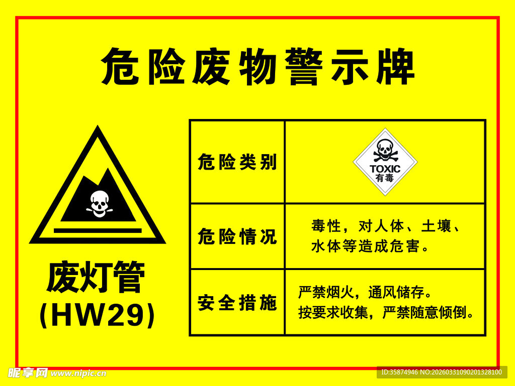 废灯管危险废物警示牌
