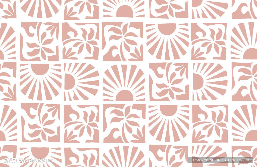 粉色几何太阳花纹图案