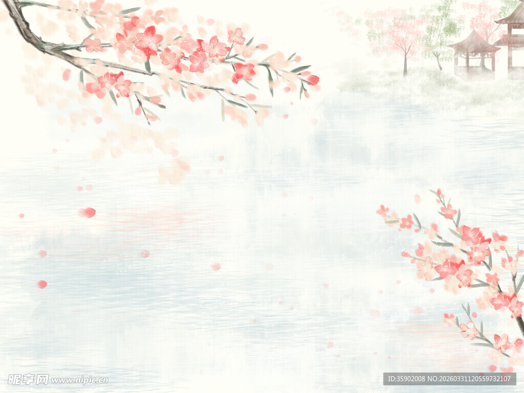 水墨风烂漫樱花美景图