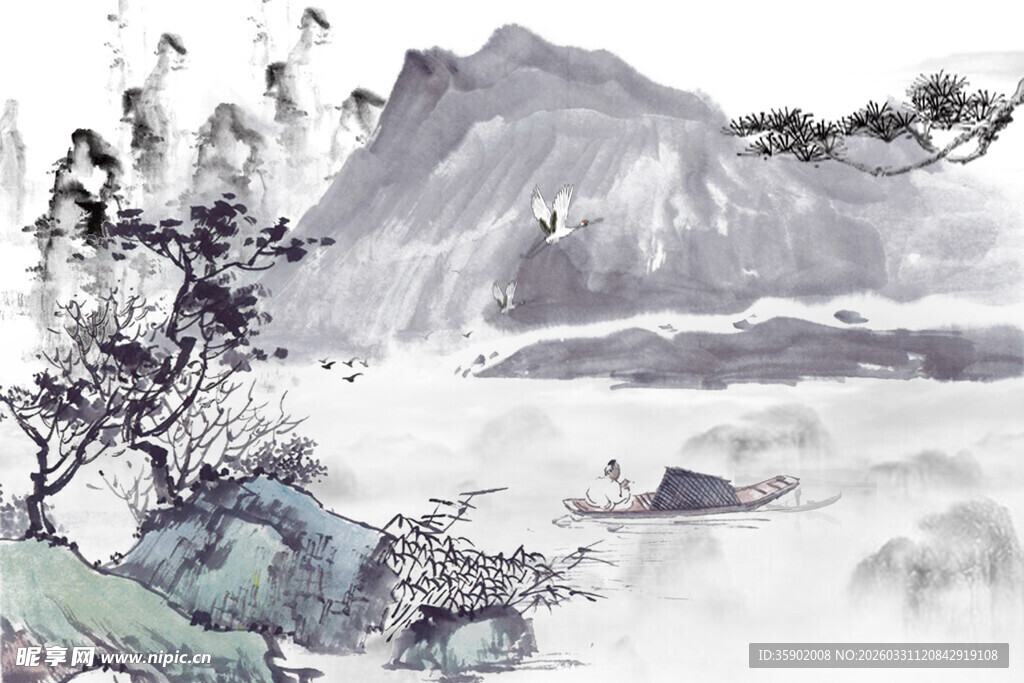 水墨山水写意画景