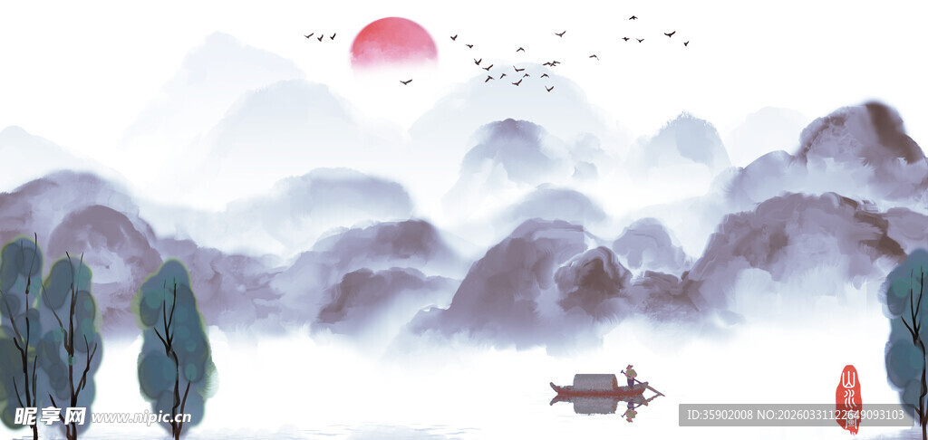 水墨山水间的诗意景致