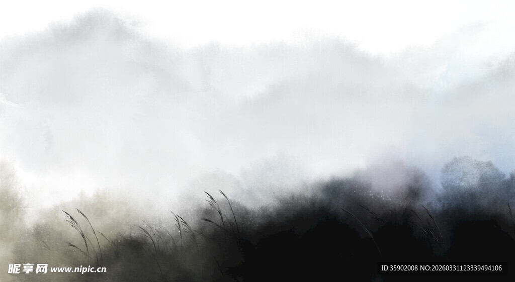 水墨风格山林朦胧景象