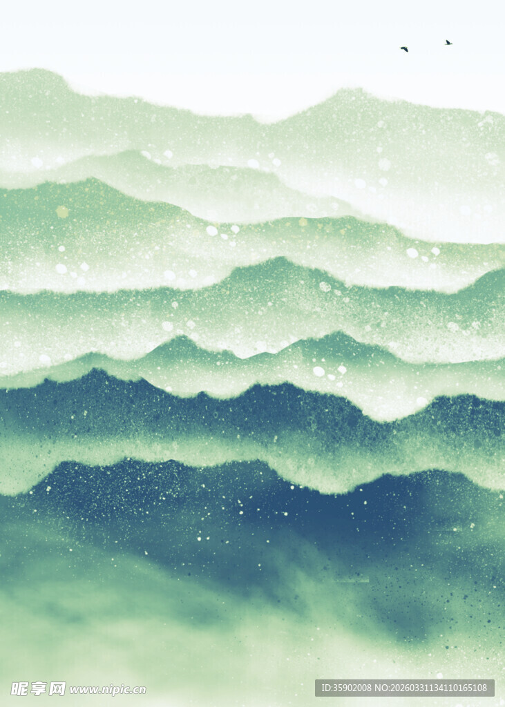 水墨山峦云雾缭绕之景