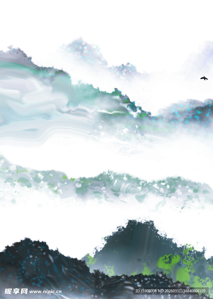 水墨山水间云雾绕青山