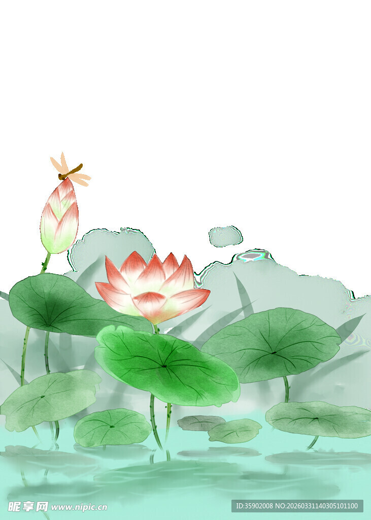 水墨风荷花蜻蜓图