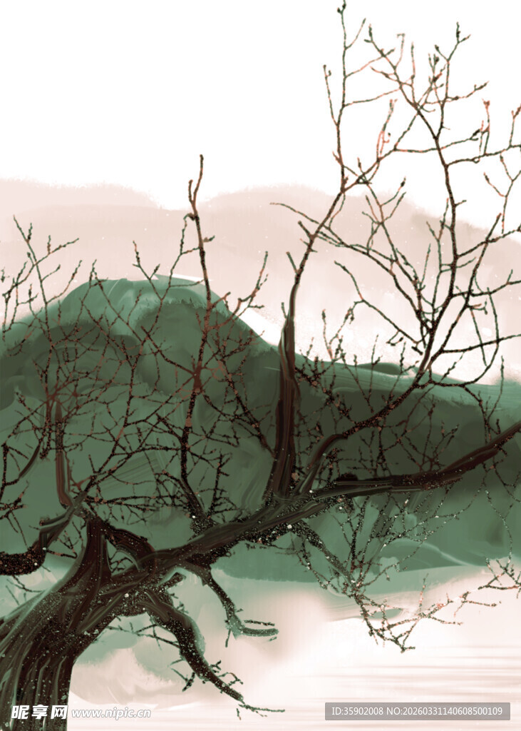 水墨山水枯树图