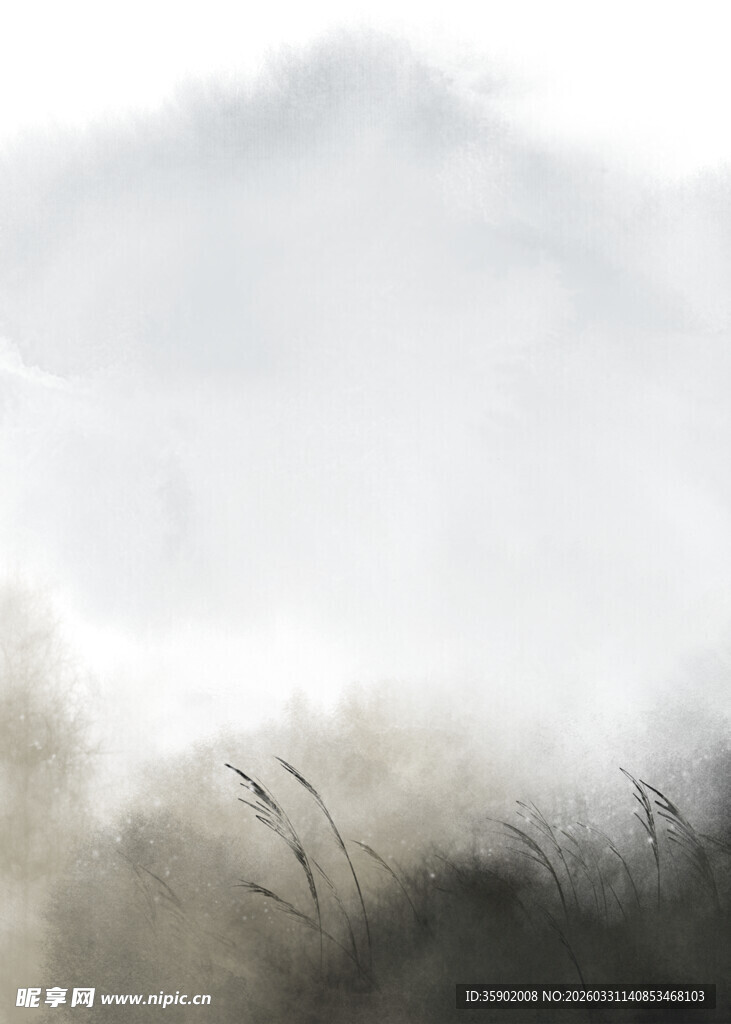 水墨风格朦胧草地景象
