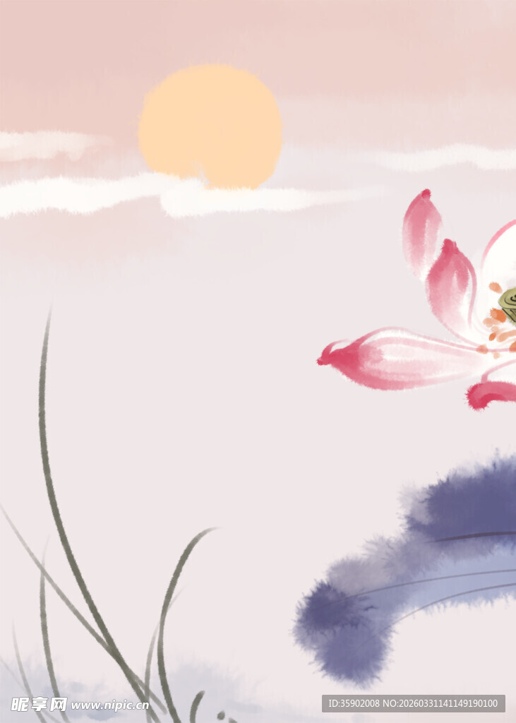 夕阳下的梦幻荷花景致