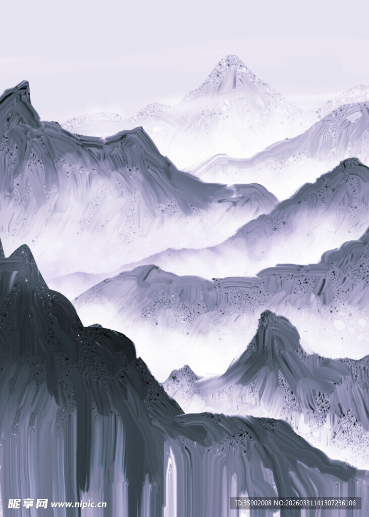 水墨群山云雾缭绕之景