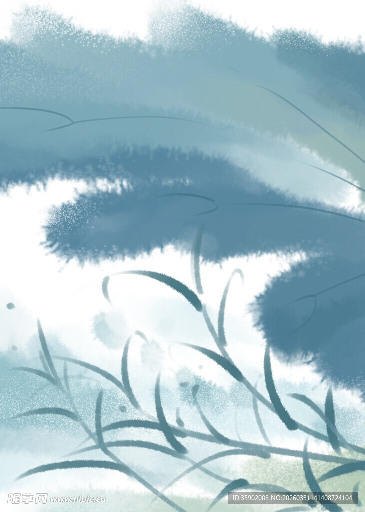 水墨风植物远景图