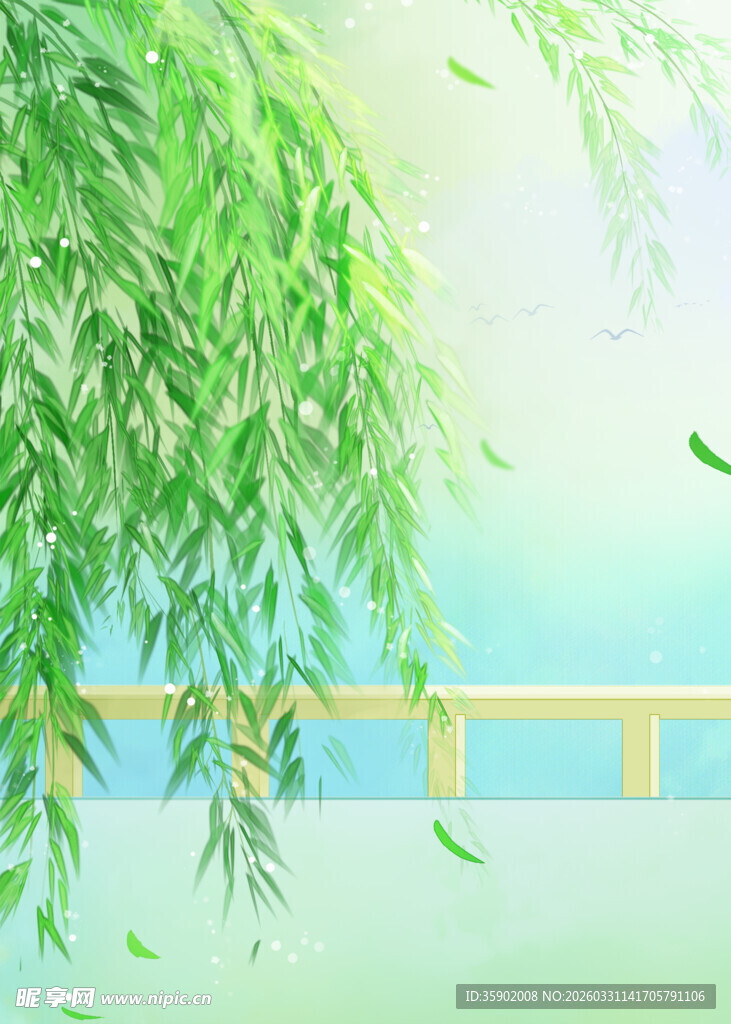 垂柳拂风春日河畔美景