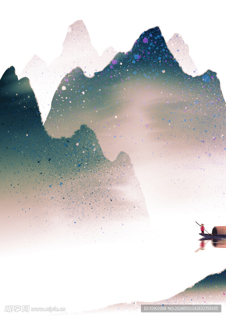 水墨山水间的孤舟意境