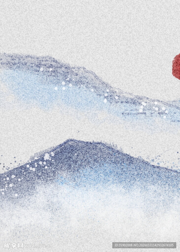 水墨山水间的红日美景