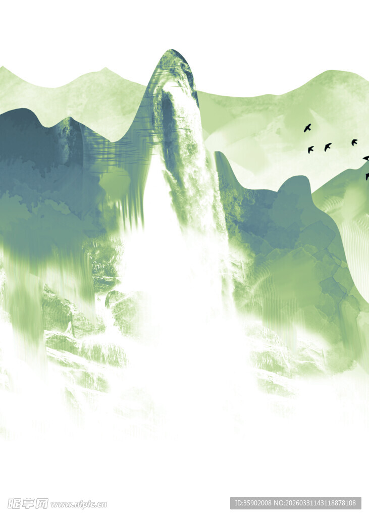 水墨山水间的壮丽瀑布