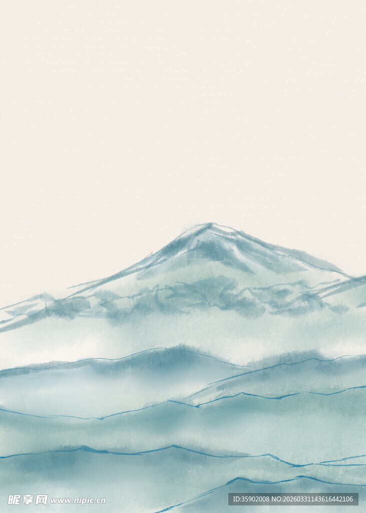 江上孤舟远山淡影