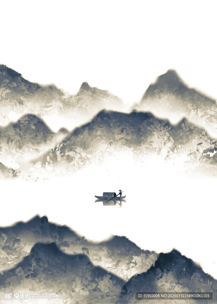 水墨山水间的孤舟意境