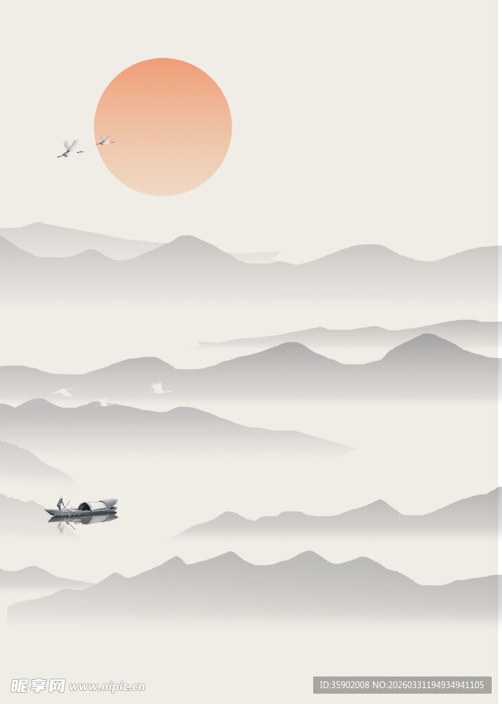 扁舟泛于山水间的诗意画面