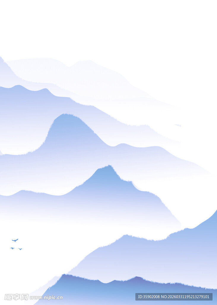 水墨群山飞鸟点缀意境美